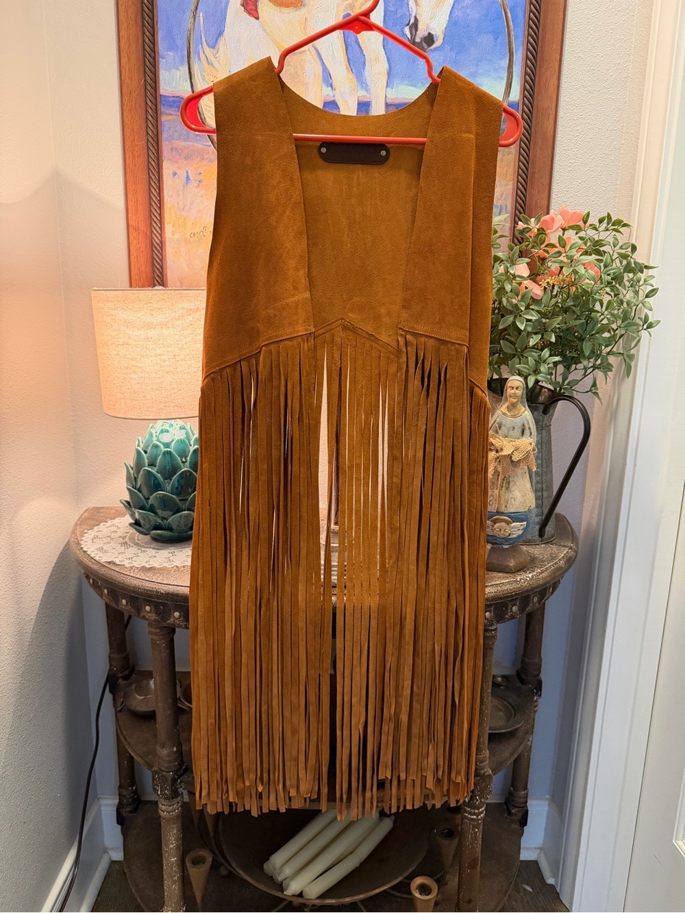 Rancho Estancia Fringe Suede Vest in Cognac Brown
